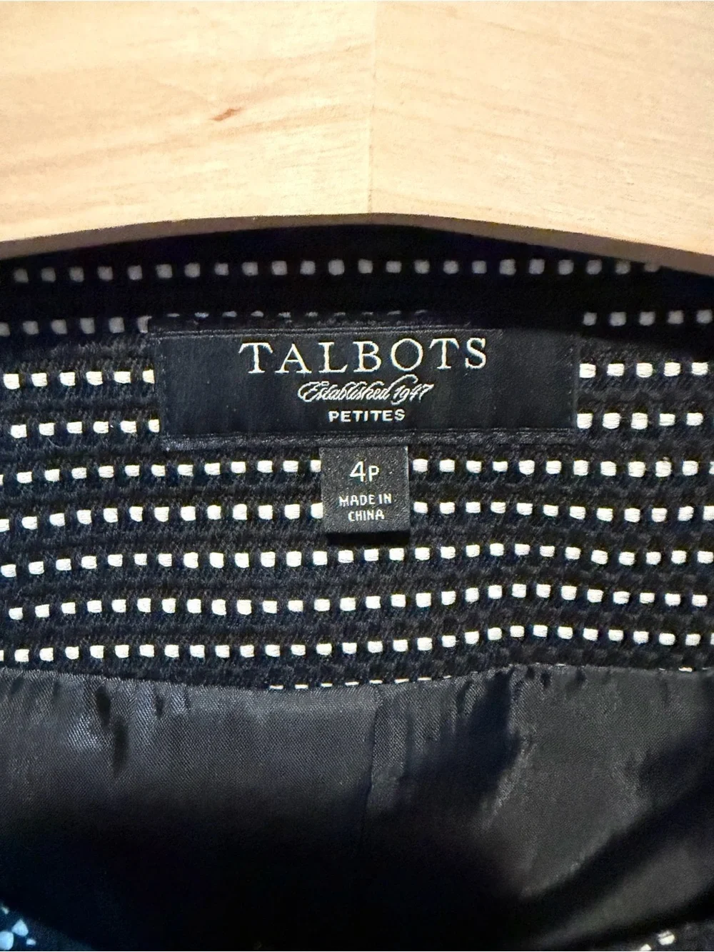 Talbots Black & White Dot Crop One Button Open Jacket Size 4 P